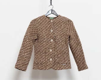 VINTAGE WOOL CARDIGAN Woven Brown Earthy Minimal Rustic Grandma Sweater Xs Woman 90's / Extra Small