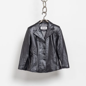 BLACK LEATHER BLAZER Vintage Jacket Coat Woman Fall Spring 90's / Medium Large image 1