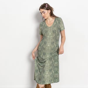 SNAKESKIN MAXI DRESS Vintage Stretchy Slinky Flowy Green 90&#39;s / Medium Large