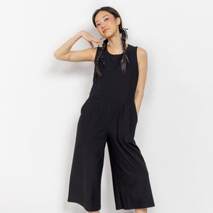 BLACK SLEEVELESS JUMPSUIT Romper Vintage Pants Wide Leg Loose Fit / Small Xs Extra Small
