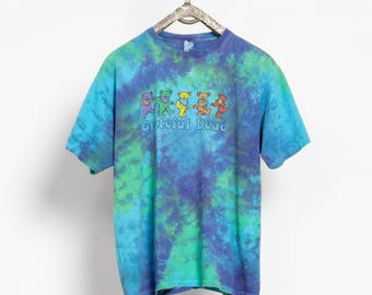 Vintage Grateful Dead Tie Dye Tee, Oversized Blue Green Bears (L/XL)