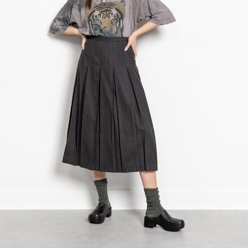 Grey Pleated Wool Skirt main image 0
