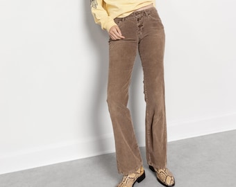 Vintage Brown Corduroy Flare Pants: Low Rise Bell Bottoms, Size 5 / 38 Inch Hips