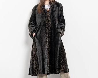 FAUX FUR COAT Longline Jacket Swing Coat 60's 70's Leopard Vintage Medium