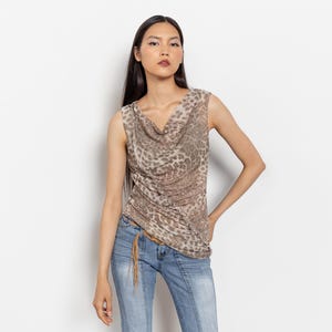 LEOPARD MESH VINTAGE Top Sheer Y2K 2000s / Small