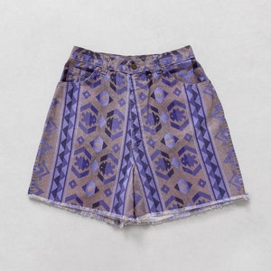 sale CRAZY PRINT SHORTS Festival Purple Grey High Waist Baggy Loose Camp Summer Women / 30 Inch Waist / Size 10 11