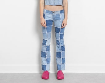 Zana Di PATCHWORK LOW RISE Y2K Jeans vintage women 2000's Denim low waist flares / 35.5 Inch Hips / Size 2 3