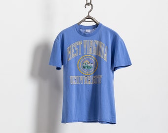 WEST VIRGINIA UNIVERSITY Collegiate Tourist Tee Travel School Vintage Ripped Blue / Medium Large