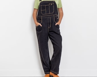 BLACK DENIM OVERALLS Vintage Baggy Dungarees / Xl Extra Large