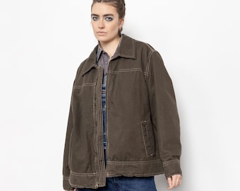 Vintage 90s Canvas Workwear Jacket, Zippered Utility Coat (Large/XL)