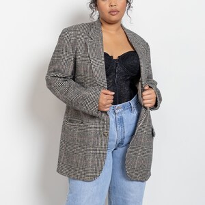 MENSWEAR HOUNDSTOOTH BLAZER Camel Wool Soft Minimalist Oversize Vintage Jacket Coat Plaid Tweed / Large Xl Extra Large image 2