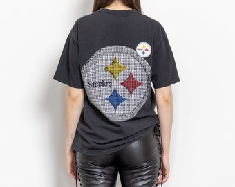 STEELERS Jersey Vintage Tee Cropped Grey Yellow Nfl Pittsburgh Football Graphic T-Shirt Sports Fan 90's Oversize / Large