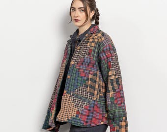 PATCHWORK PLAID COAT Shirt Reversible Heavy Vintage / Large xl