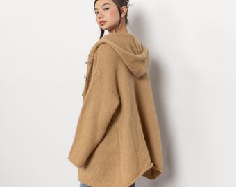 WOOL Hooded CARDIGAN Vintage Soft Knit Sweater Oversize / Large