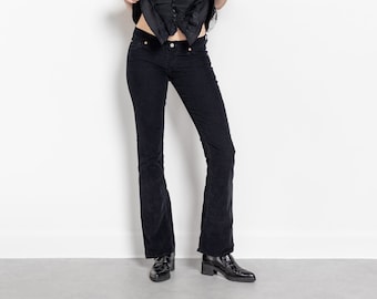 Seven 7 For All Mankind BLACK CORDUROY Low Rise Flares Fall Soft Y2K Pockets / 39 Inch Hips / Size 7