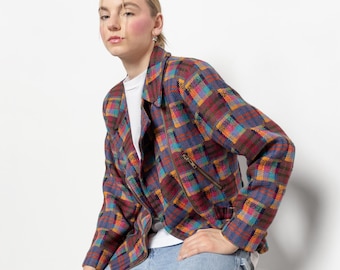 Vintage Women Size XL /XXL Checkered Wool Coat Jacket Checked 80s