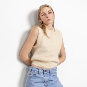 FUZZY MOHAIR VEST Vintage Sweater Pullover Wool Sleeveless Cream Beige 90&#39;s / Small