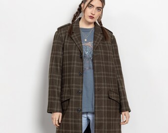 PLAID WOOL Coat Vintage Jacket 90's Fall Menswear / Medium Large