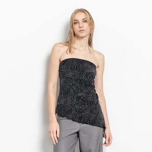 SPARKLY Y2K PARTY TUBE Top Strapless Vintage 2000 Asymmetrische Saum / Small Medium