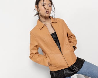 LEATHER BLAZER Vintage Gap Zip Up Jacket Coat Woman 90's / Small