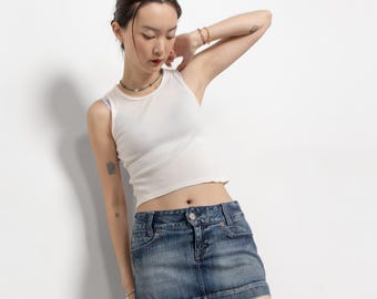 Y2K Low Rise Denim Mini Skirt: Faded American Eagle Jean, Size 4