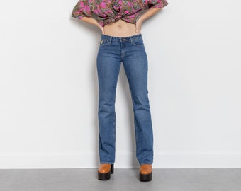 LOW RISE Y2K WIDE Leg Vintage Roca Wear Faded Jeans Denim Women / 38 39 Inch Hips / Size 6 7
