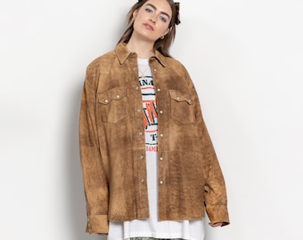 BROWN SUEDE LEATHER Jacket Women Western Baggy / Extra Large