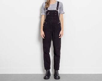 BLACK CORDUROY OVERALLS Vintage Cotton Women 90's Oversize Baggy / Small