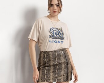 LEATHER SNAKE Skirt Mid Rise Zip Up Vintage / 41 Inch Hips / Size 9 10