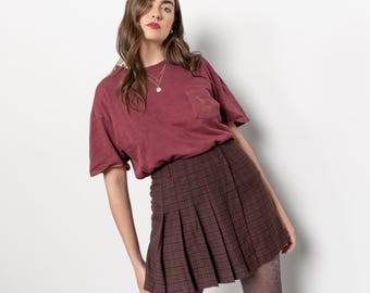 PLEATED PLAID SKORT Skirt High Waist Wrap Schoolgirl Vintage / 29 Inch Waist / Size 8