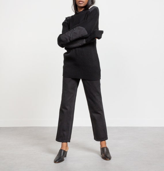 BLACK RIBBED SWEATER Vintage Pullover Jumper Long
