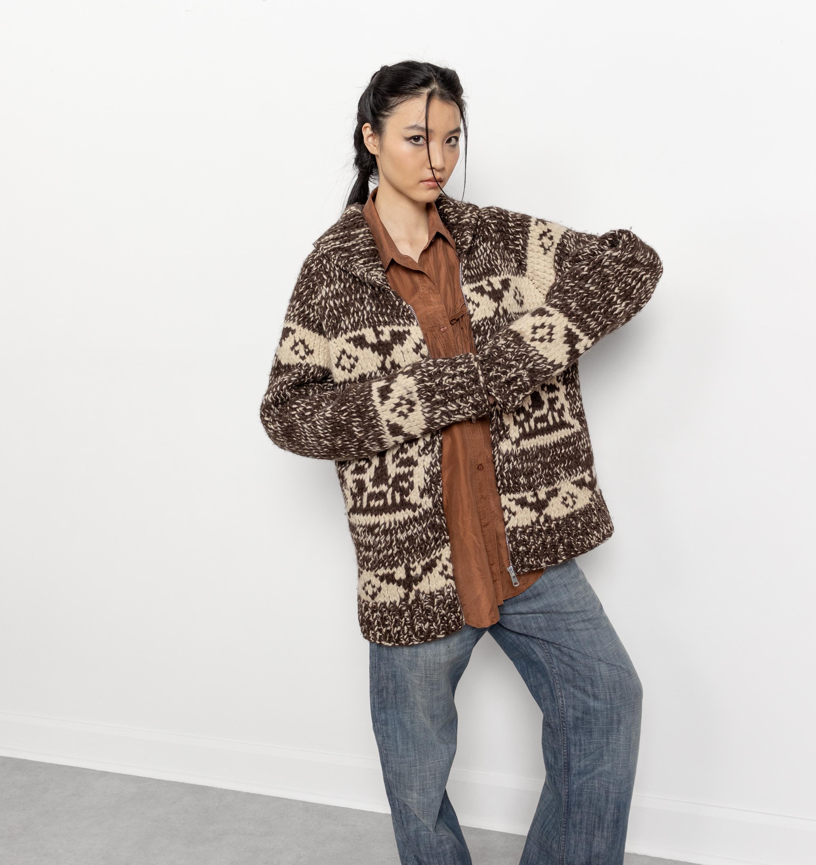 Vintage 90s Cowichan Knit Cardigan: Thunderbird, Chunky Zip Up - Etsy