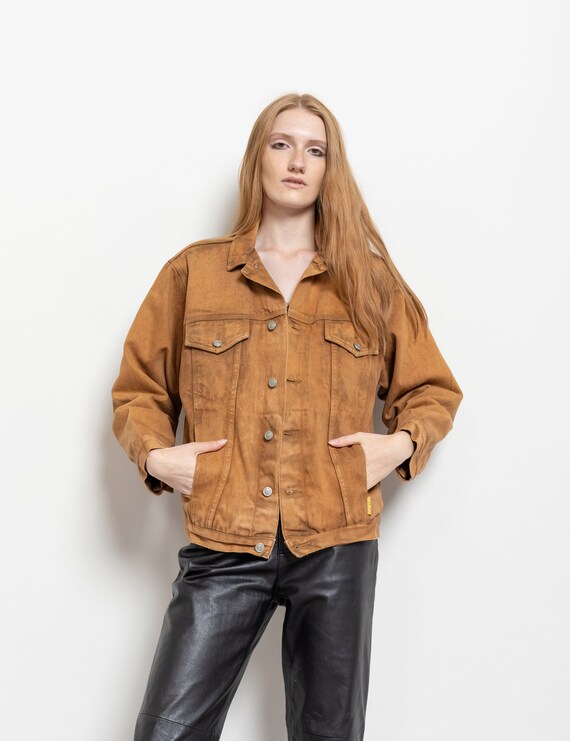 Flannel Lined Denim Jacket Jean Coat Brown Acid Wash Vintage / Small Medium
