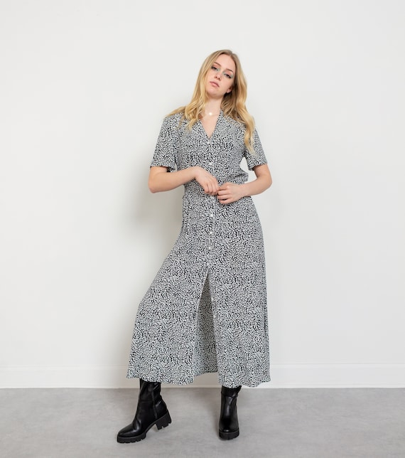 FLOWY MAXI DRESS Vintage Black And White Abstract