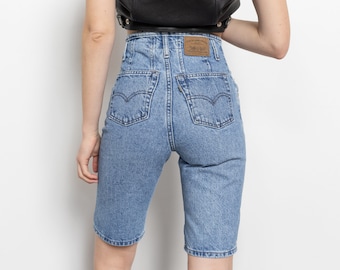 LEVI'S DENIM SHORTS Longline Knielange Enge Y2K Vintage Denim Curvy Fit / 24 Zoll Taille / Größe 1