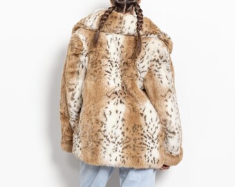 Vintage Leopard Faux Fur Coat: 90s Midi Jacket, Oversized Large - Etsy