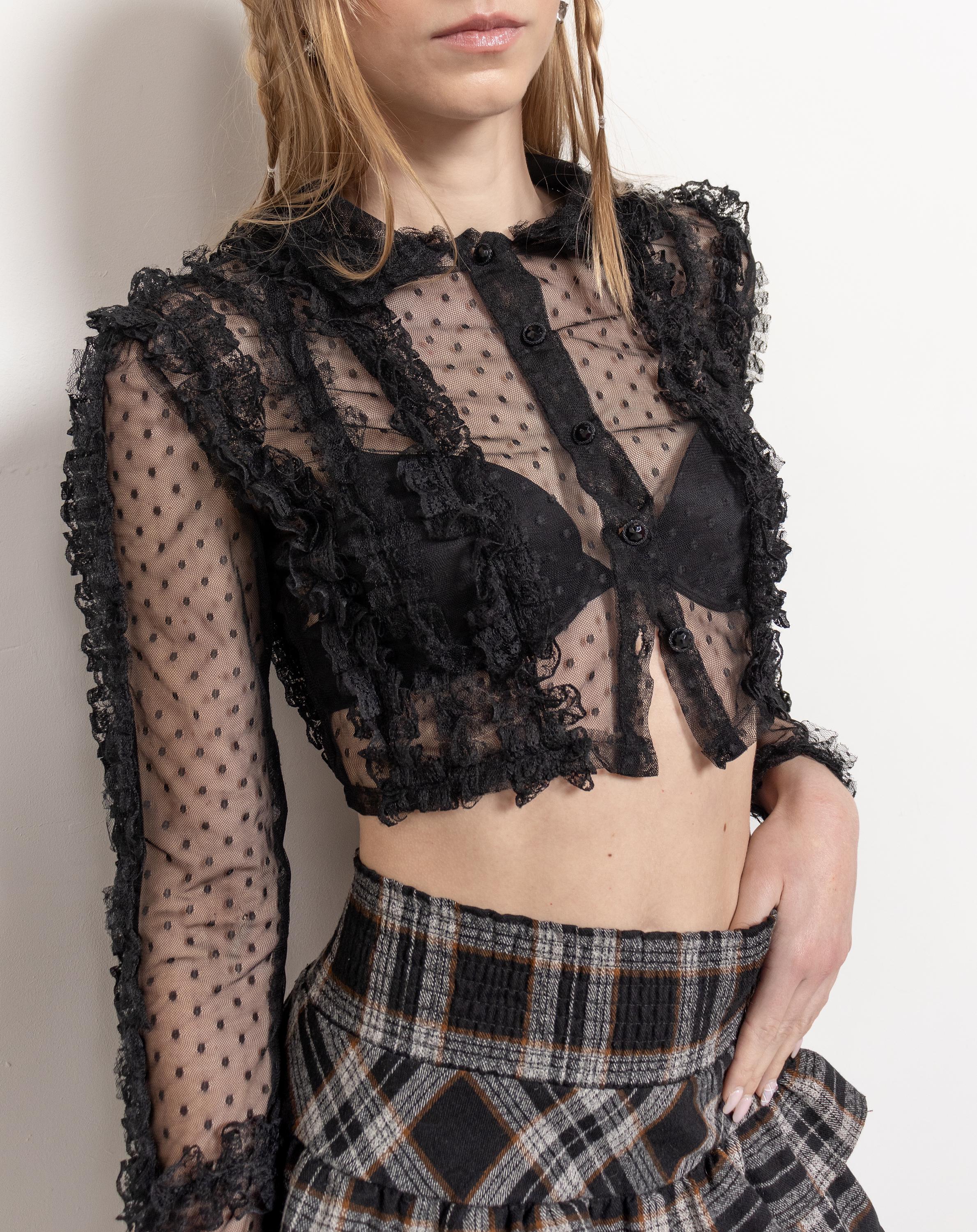 レディース Archive Black Lame Sheer Cropped Blouse
