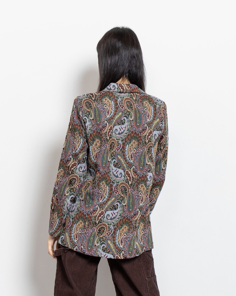 WOVEN BLAZER Vintage Woven Cotton Tapestry Jacket Coat 70''s Classic / Small Medium image 10