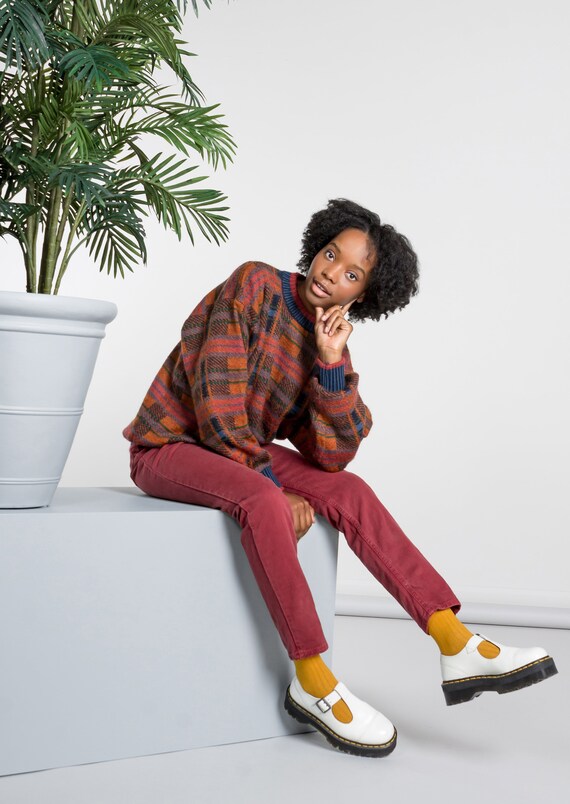ORANGE MOHAIR PLAID oversize sweater knitwear vint