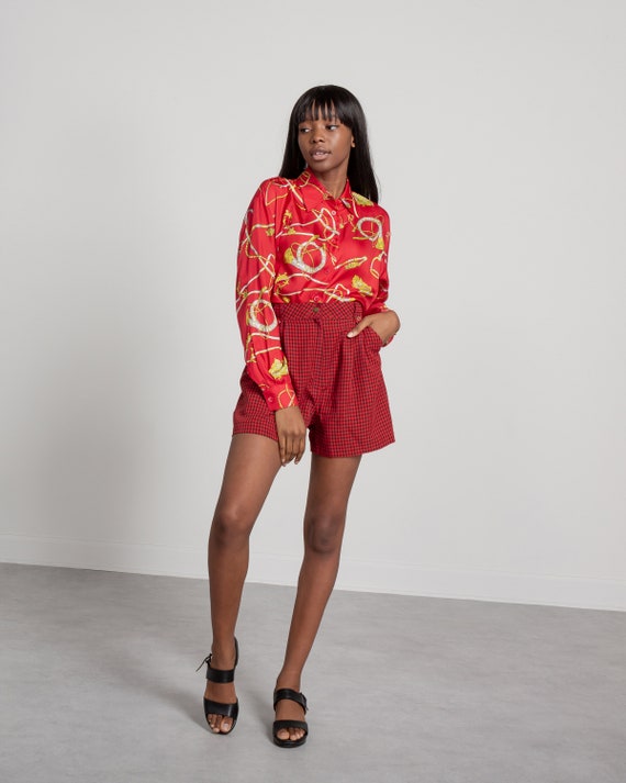 red plaid high waisted shorts