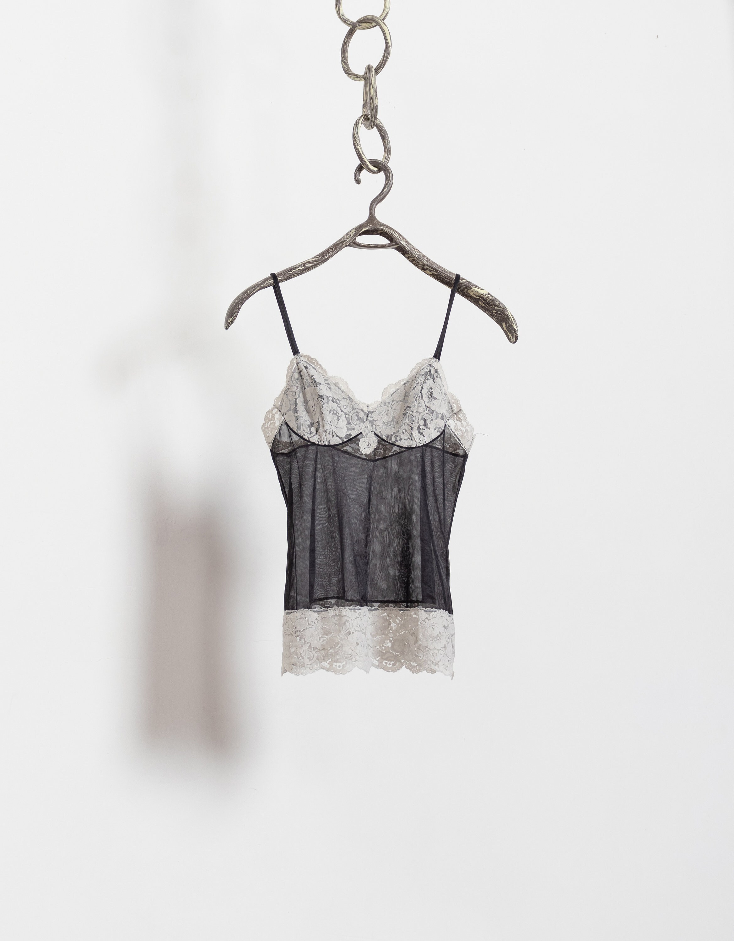 BLACK SHEER CAMISOLE White Lace Trim Vintage Lolita Dolly