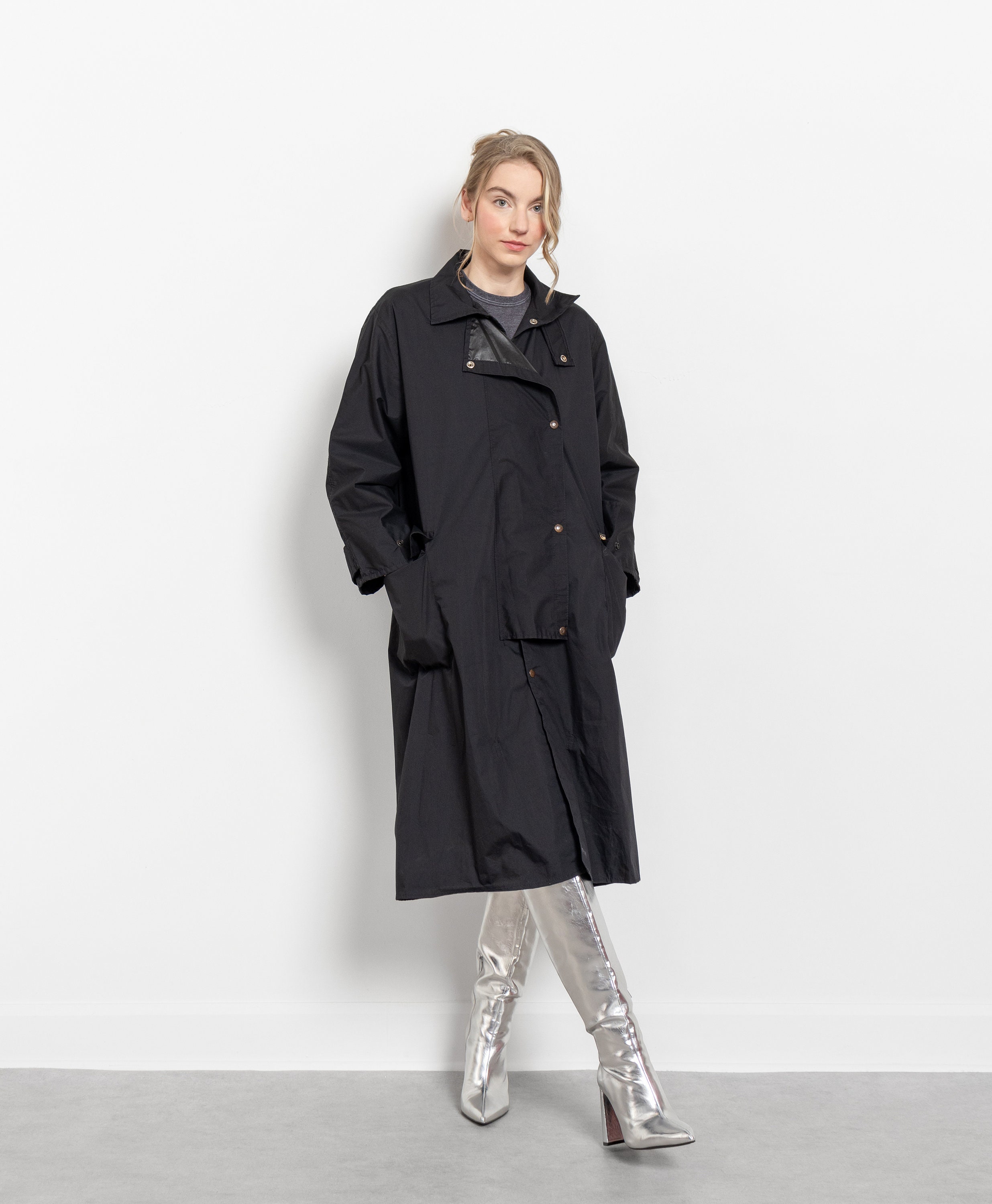 BLACK TRENCH COAT Riding Jacket Rain Gear Vintage Small / Xs