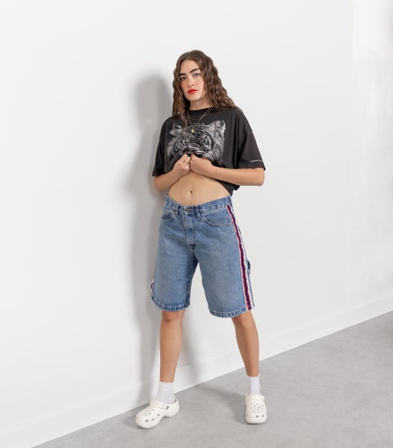 DENIM SKATER SHORTS Vintage Longline Jean Cotton Wide Leg