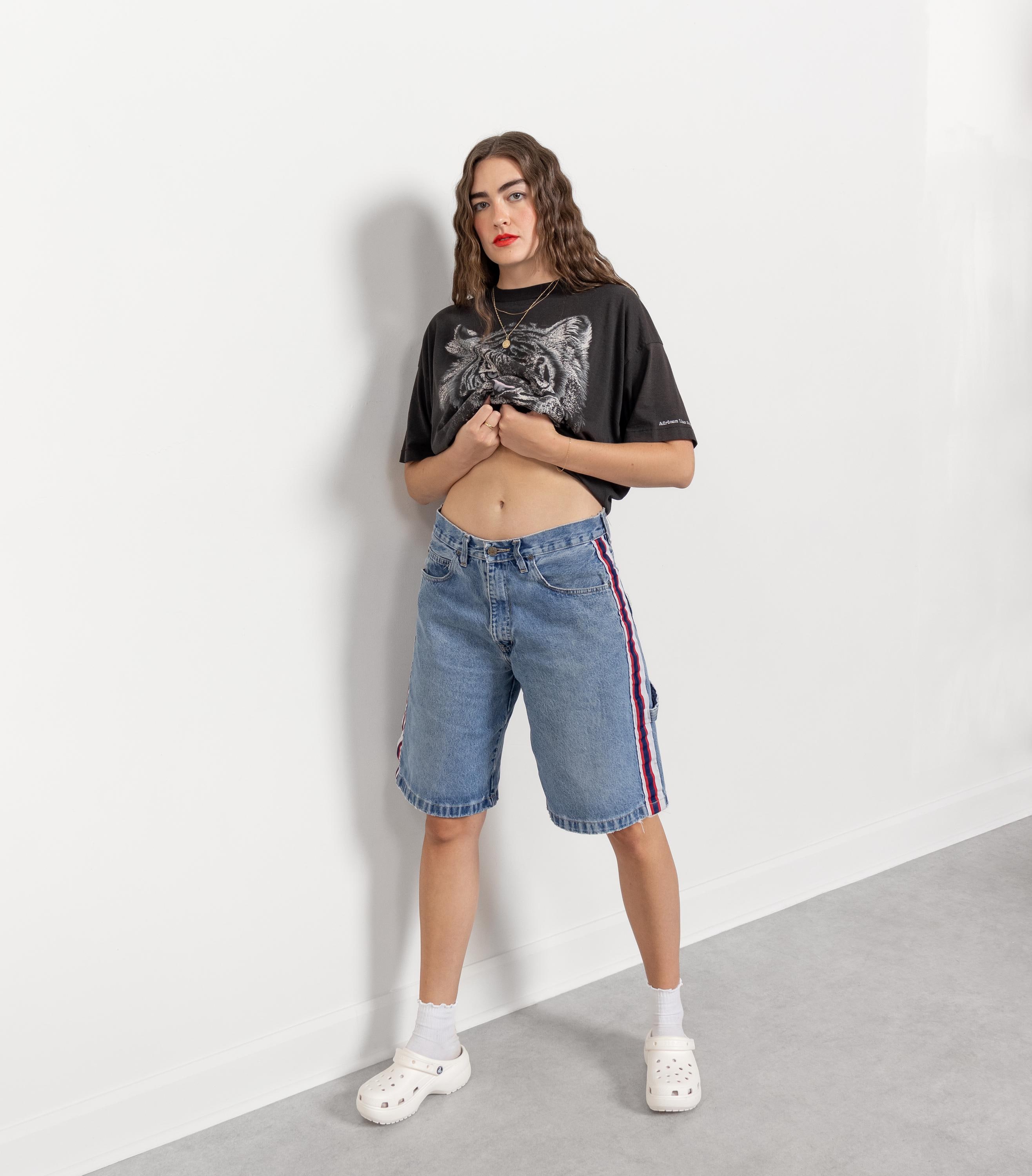 DENIM SKATER SHORTS Vintage Longline Jean Cotton Wide Leg