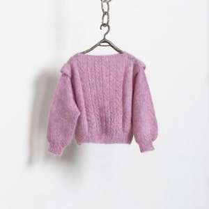 PINK FUZZY GRANNY Batwing Mohair Jumper Sweater Handmade Loose Weave Sheer Mauve / Medium image 6