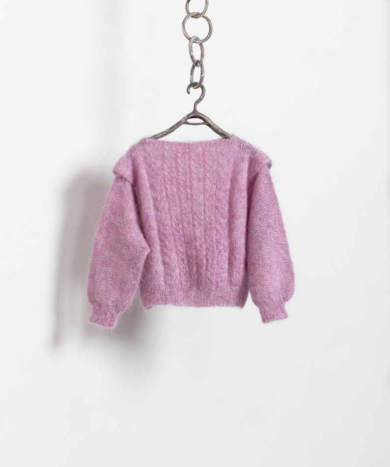 PINK FUZZY GRANNY Batwing Mohair Jumper Sweater Handmade Loose Weave Sheer Mauve / Medium image 6