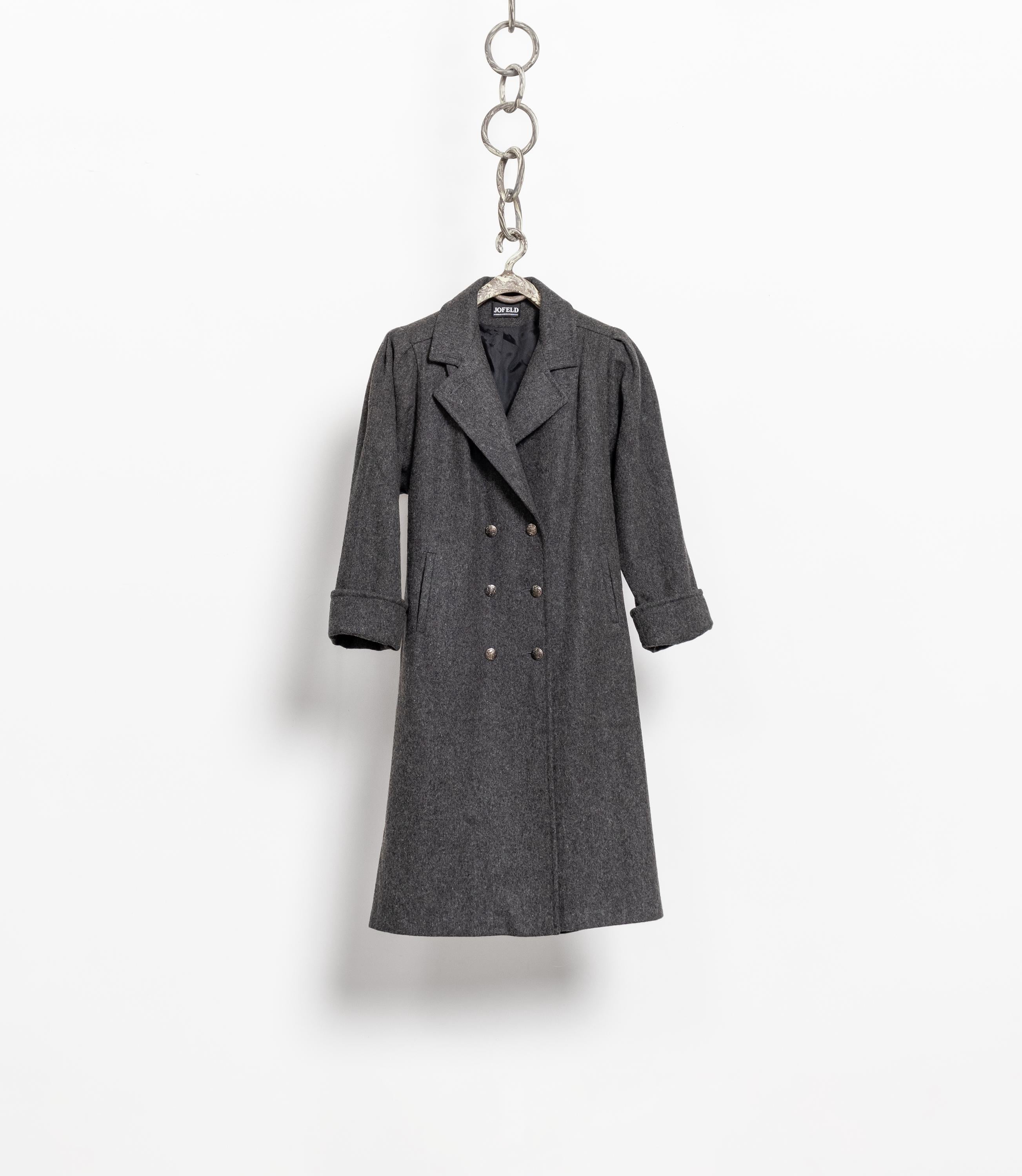 Vintage 90s Wool Trench Coat: Grey Double Breasted Oversized