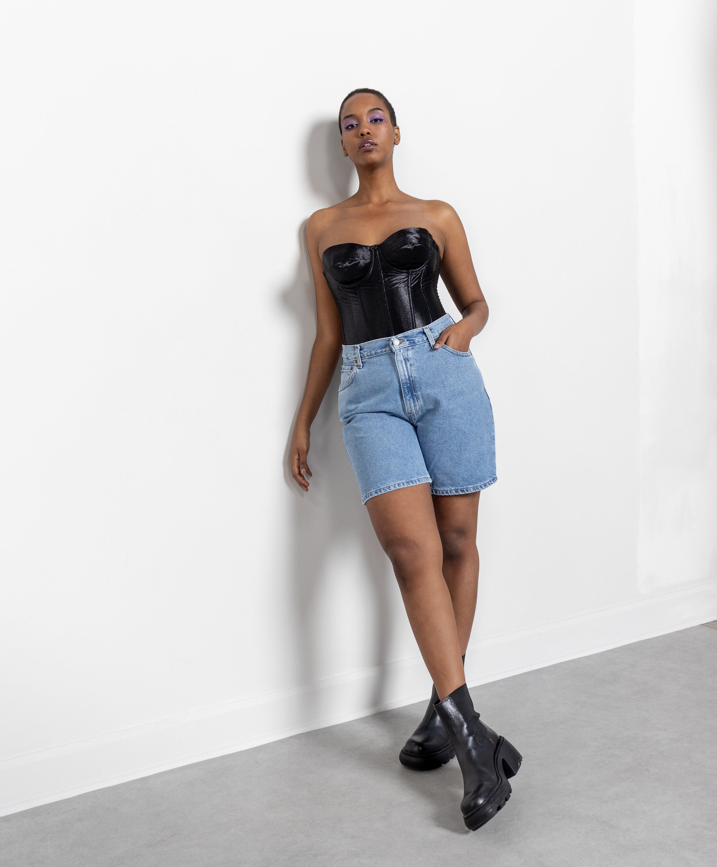 BLACK CORSET Fredericks of Hollywood Vintage Bustier Satin