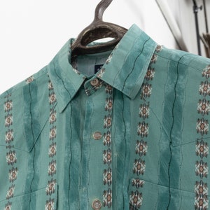 WESTERN TEAL COWGIRL Blouse Snaps Wrangler Button Up Oxford 80's / Small Xs image 6