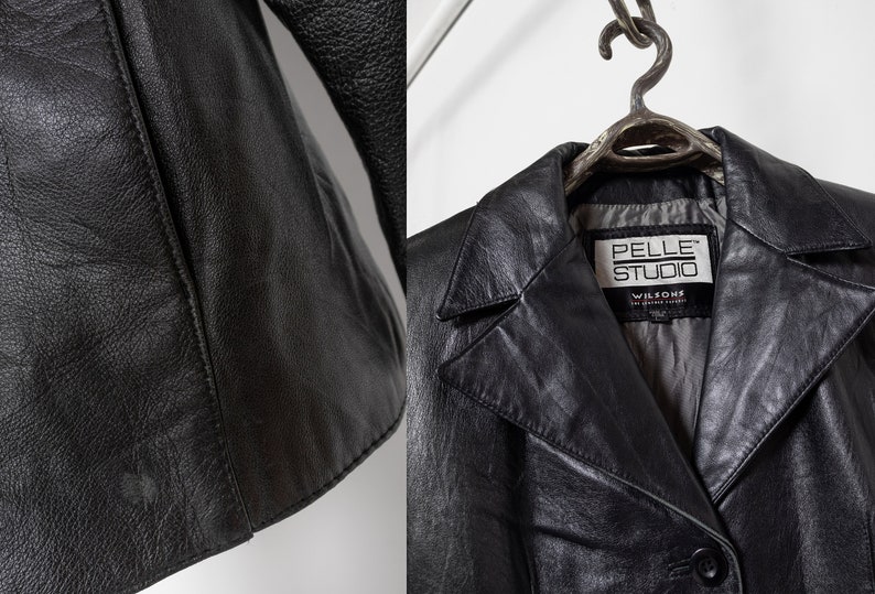 BLACK LEATHER BLAZER Vintage Jacket Coat Woman Fall Spring 90's / Medium Large image 10